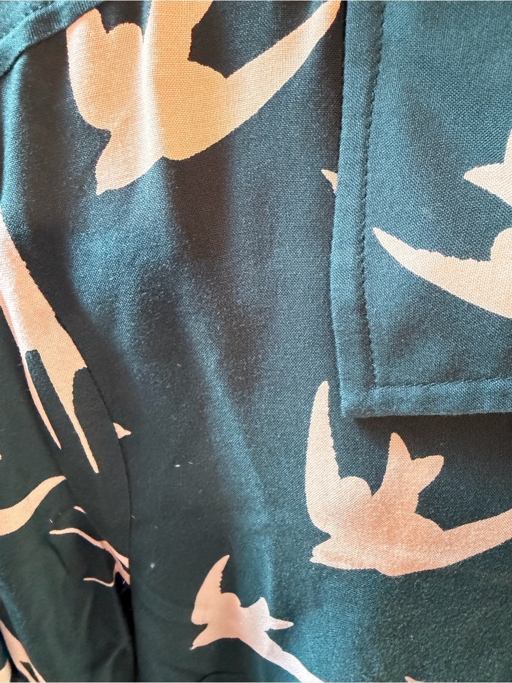 ModCloth Green Button-Up Shirt with White Bird Print. Put a bird on it - Picture 3 of 3